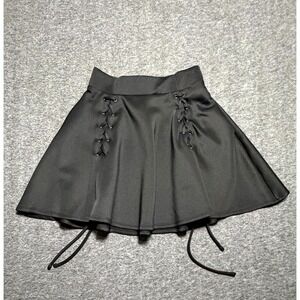 Hot Topic Lace Up Skater Skirt Womens XS Black Flounce Hem Modern Minimalist